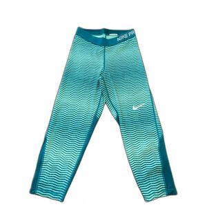 Nike Pro Cool Dri-FIT Cropped 21” Turquoise Zigzag Striped Athletic Leggings S